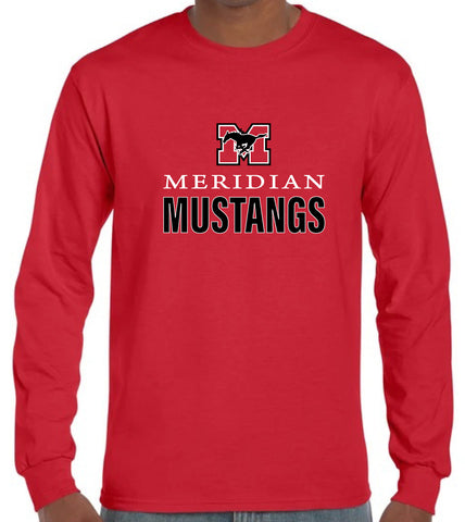 Long Sleeve T-Shirt - Red with "Meridian Mustangs"