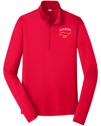1/4 Zip Long Sleeve Pull-Over - Men's Red with "Mason Mustang" Logo