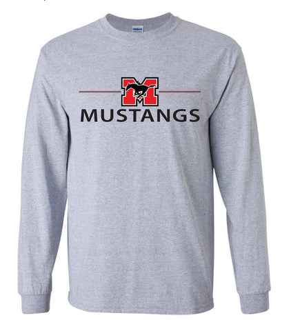Long Sleeve T-Shirt - Sport Grey with Mustangs