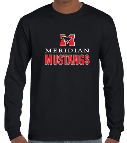 Long Sleeve T-Shirt - Black with "Meridian Mustangs"