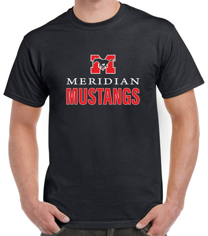 Short Sleeve T-Shirt - Black with "Meridian Mustangs"