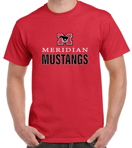 Short Sleeve T-Shirt - Red with "Meridian Mustangs"
